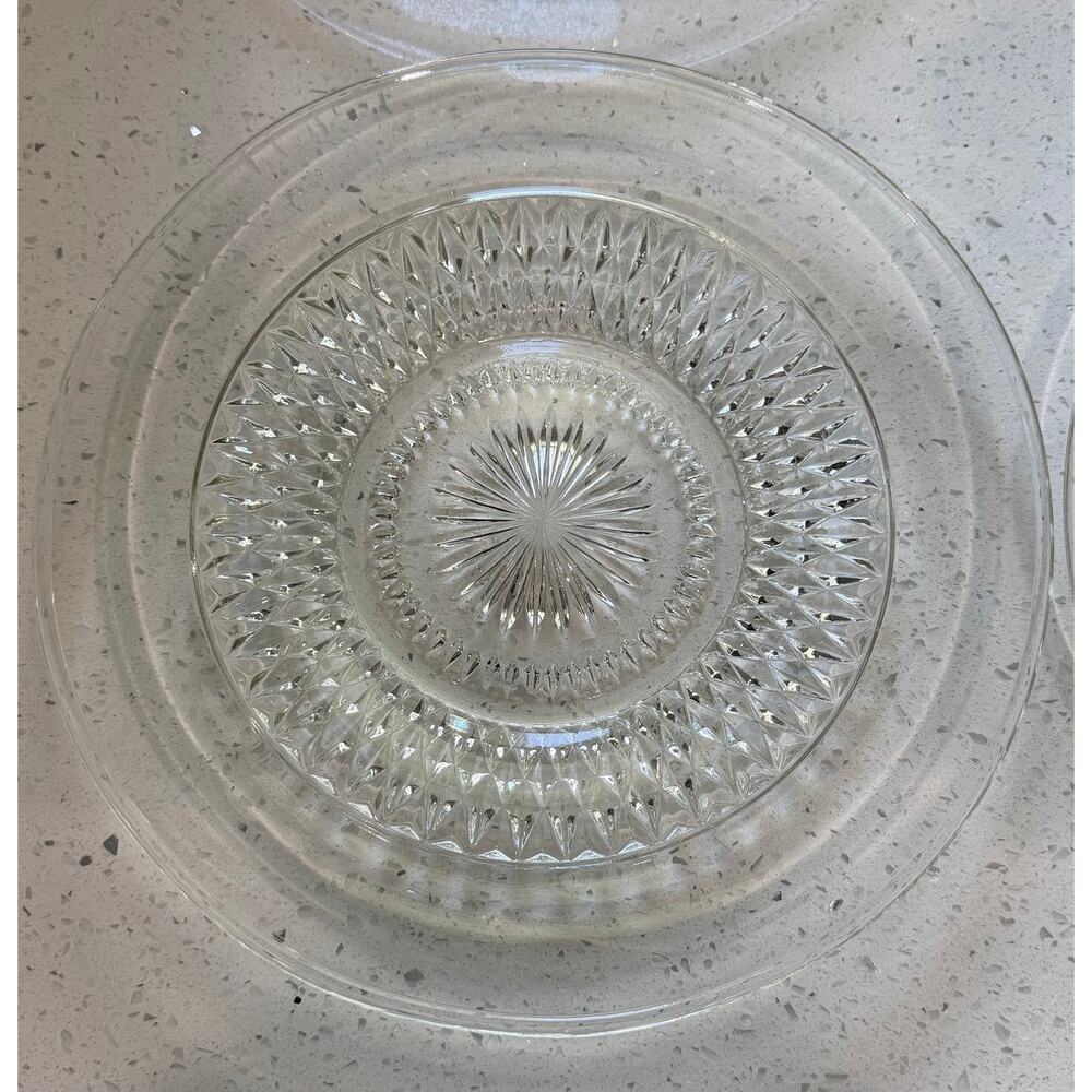Vintage Clear Glass Diamond Point / Starburst Dinner Plates 10” Set of 4 - Picture 2 of 4